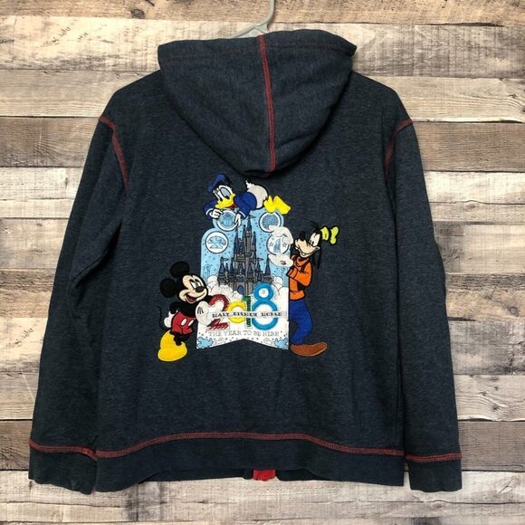 Disney Park Jacket Unisex XL Blue 2018 Embroidered Double Sided Coat Full Zip - Picture 2 of 13